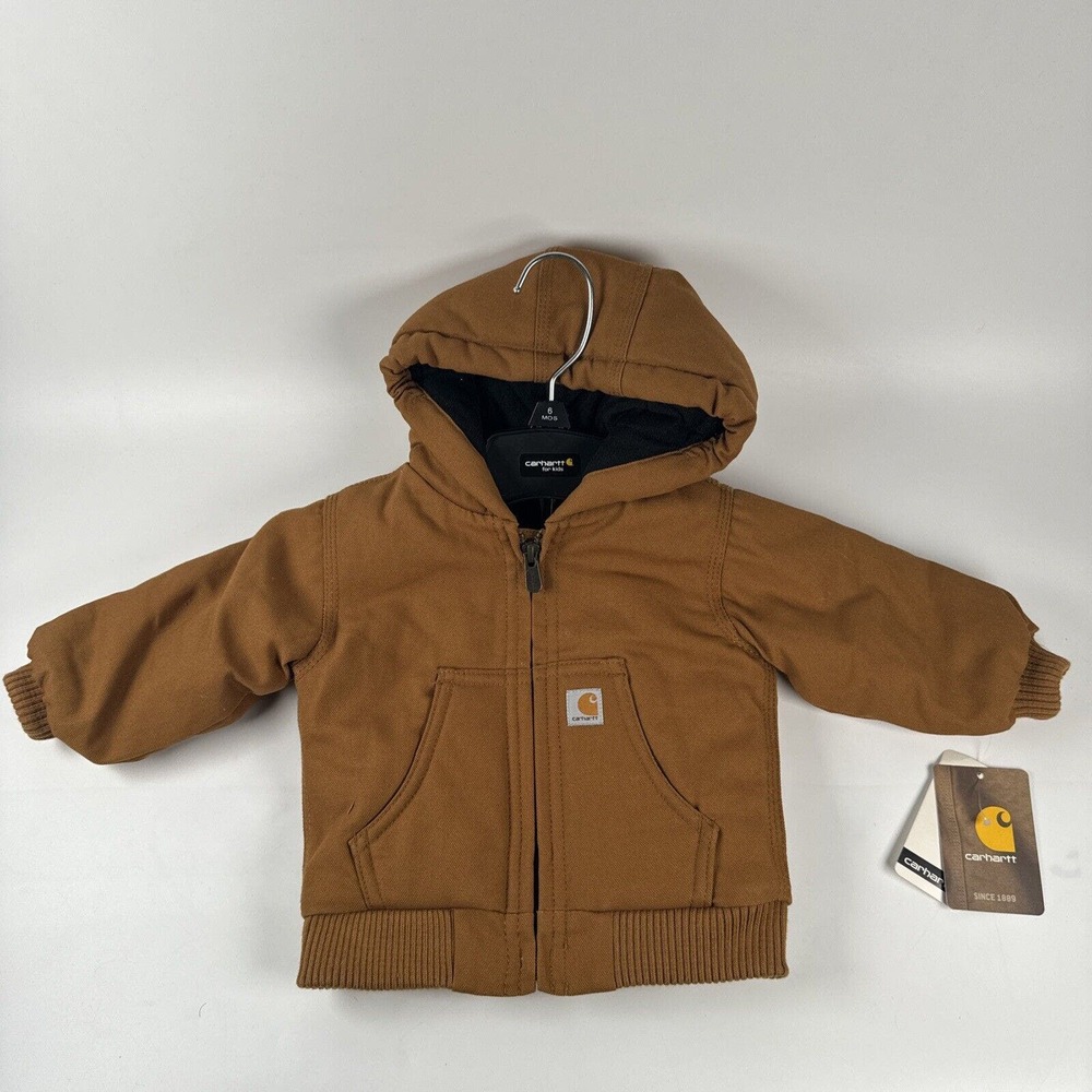 Carhartt Jacket Hooded Brown Zip Youth Kids Boys Coat Lined Barn Toddler 6M